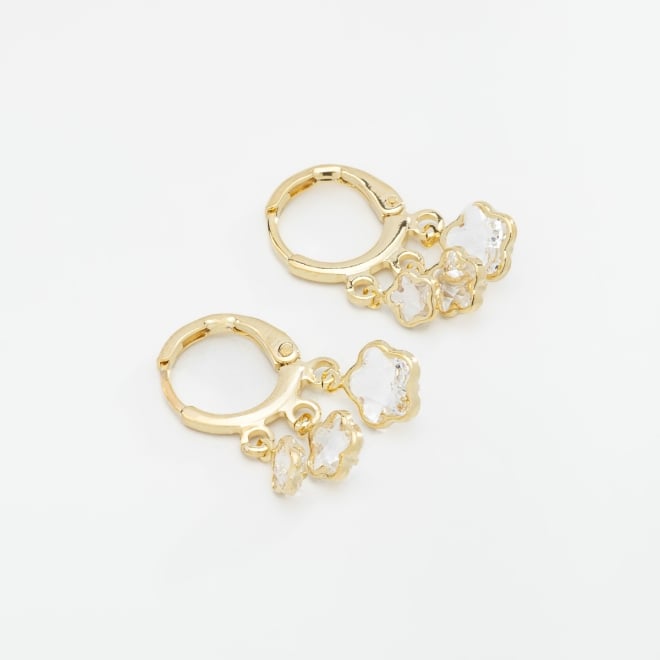AQ-00222 BRINCO ARGOLA CLICK BANHADO A OURO 18K COM 3 PINGENTES EM FORMATO DE ESTRELA