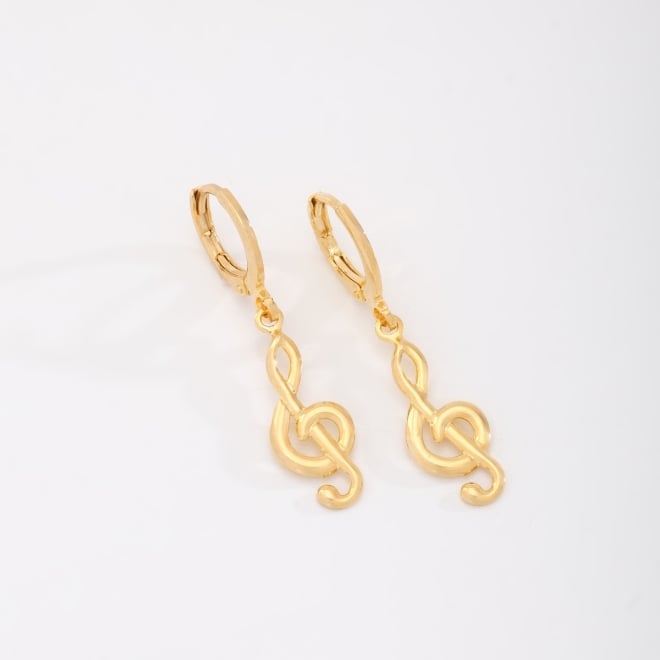 AQ-00230 BRINCO BANHADO A OURO 18K ARGOLA COM PINGENTE EM FORMATO DE NOTA MUSICAL