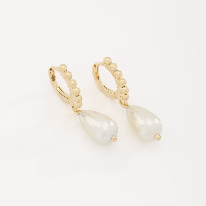 AQ-00243 BRINCO BANHADO A OURO 18K EM FORMATO DE ARGOLA COM DETALHES EM ESFERAS