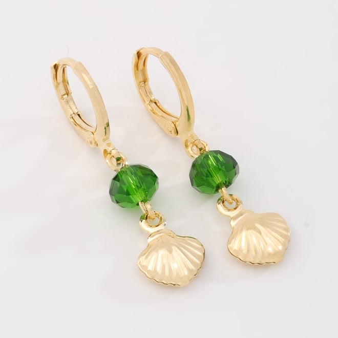 AQ-00265 BRINCO ARGOLA CLICK BANHADO A OURO 18K COM CRISTAL FACETADO E PINGENTE EM FORMATO DE CONCHA