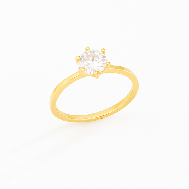 AS-0020 ANEL SOLITÁRIO BANHADO A OURO 18K COM ZIRCÔNIA CRISTAL
