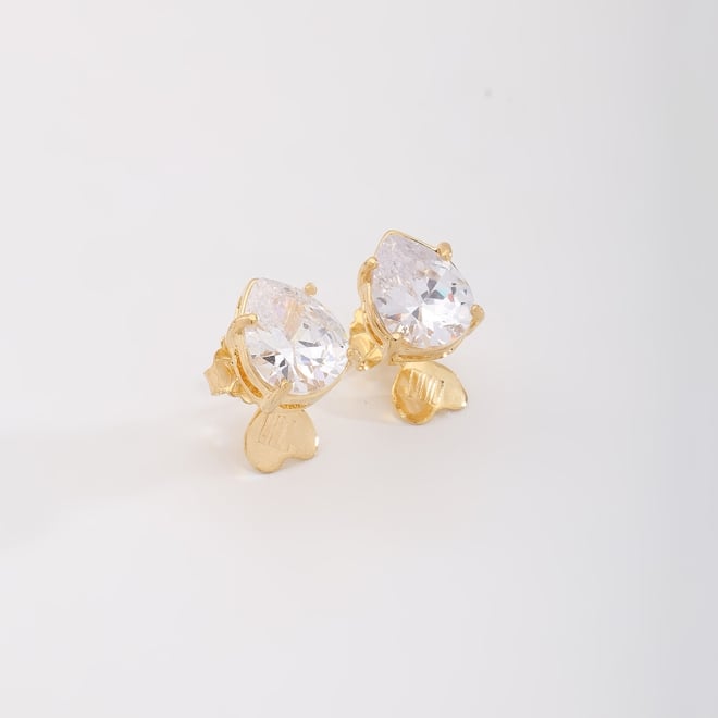 BF-00071 BRINCO BANHADO A OURO 18K COM ZIRCÔNIA LAPIDADA EM FORMATO DE GOTA