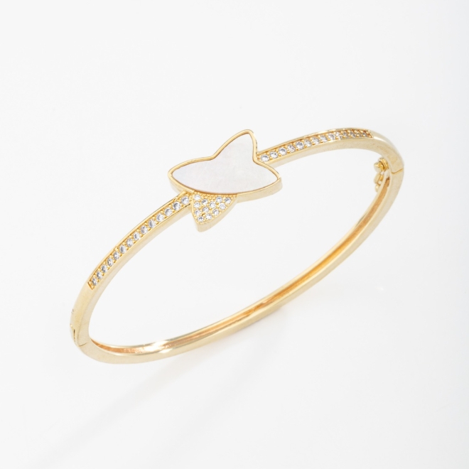 BL-00036 BRACELETE BANHADO A OURO 18K COM DETALHE CENTRAL EM MADREPÉROLA E CRAVEJADO