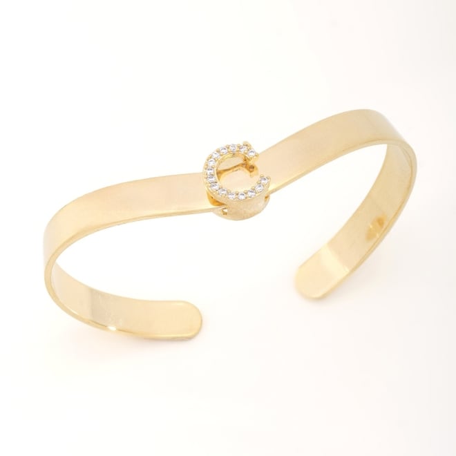 BL-00089 BRACELETE BANHADO A OURO 18K COM DETALHE DE LETRA CRAVEJADA EM ZIRCÔNIAS