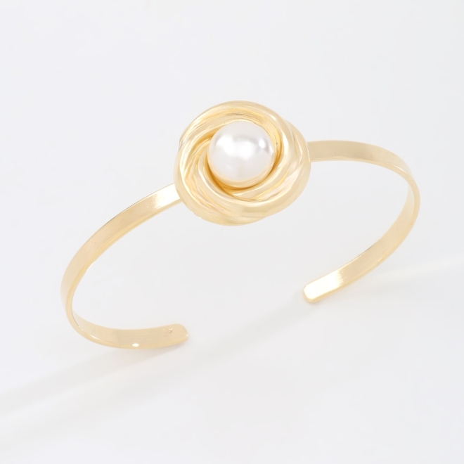 BL-00108 BRACELETE BANHADA A OURO 18K ORGÂNICO E PÉROLA CENTRAL.