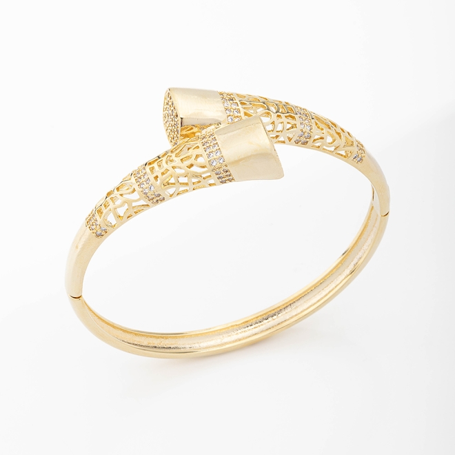 BLX-00043 BRACELETE BANHADO A OURO 18K COM DESIGN VAZADO EM ZIRC&Ocirc;NIAS