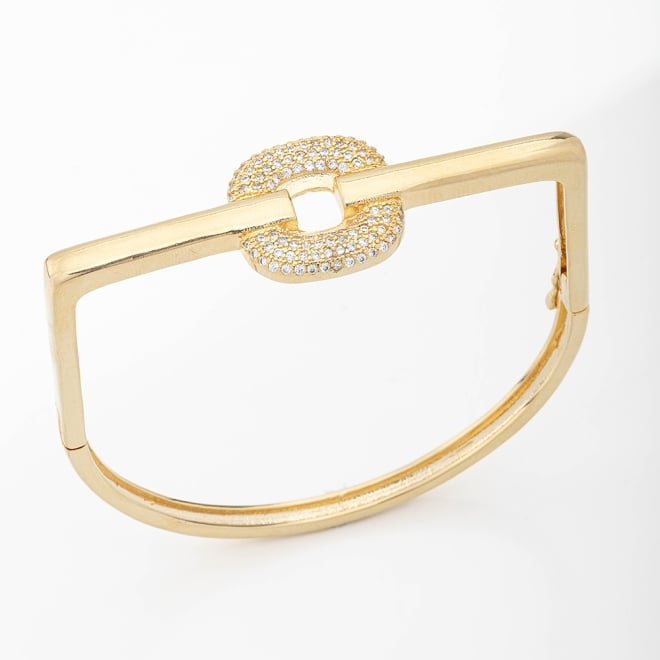 BLX-00044 BRACELETE BANHADO A OURO 18K ESTRUTURADO E DETALHE CENTRAL CRAVEJADO