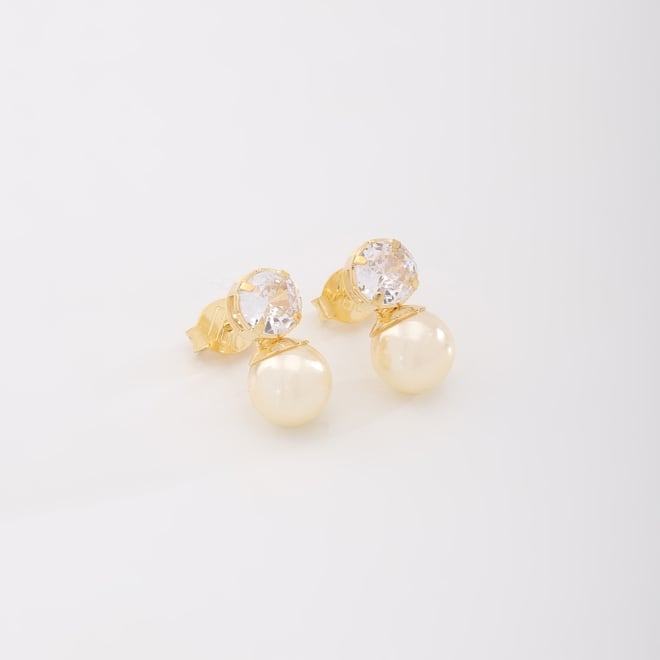 BR-00002 BRINCO BANHADO A OURO 18K COM ZIRCÔNIA REDONDA E PÉROLA