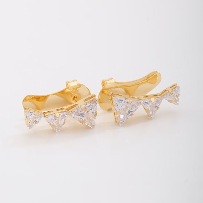 BR-00041 BRINCO BANHADO A OURO 18K ESTILO EAR CUFF COM ZIRCÔNIAS TRIANGULARES