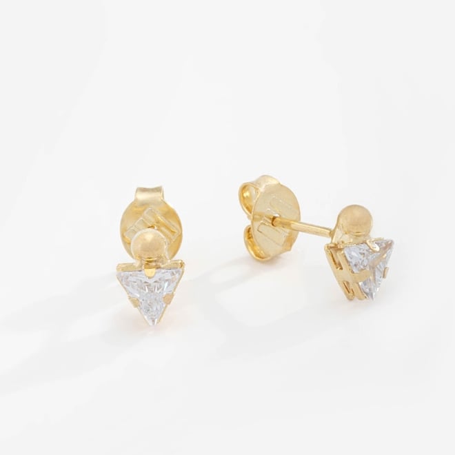 BR-00056 BRINCO BANHADO A OURO 18K COM DESIGN GEOMÉTRICO E ZIRCONIA TRIANGULAR