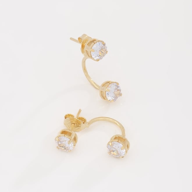 BR-00084 BRINCO BANHADO A OURO 18K COM DESIGN DUPLO E ZIRCÔNIA REDONDA