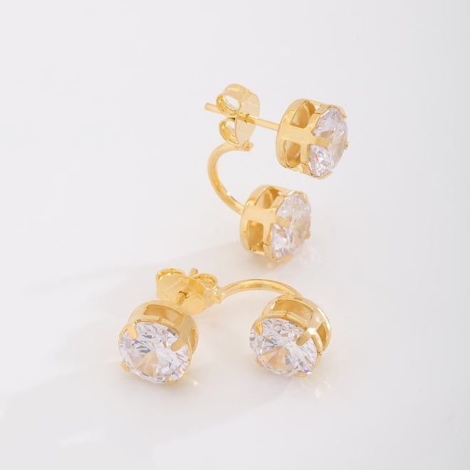 BR-00085 BRINCO BANHADO A OURO 18K COM DESIGN DUPLO E ZIRCÔNIAS REDONDAS