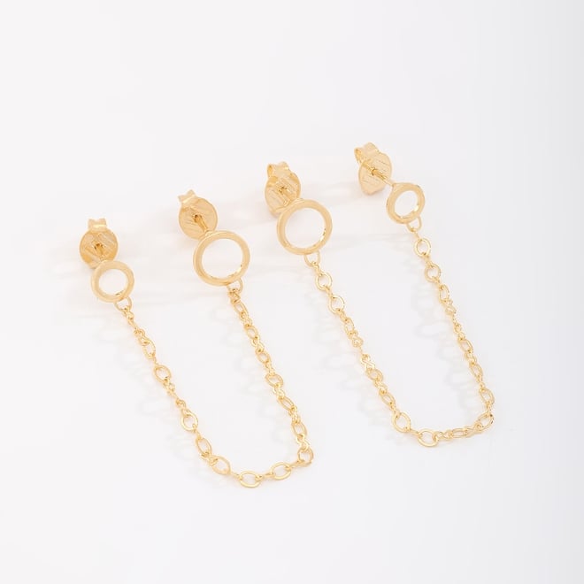 BR-00095 BRINCO BANHADO A OURO 18K MODELO DUPLO COM CORRENTES INTERLIGADAS