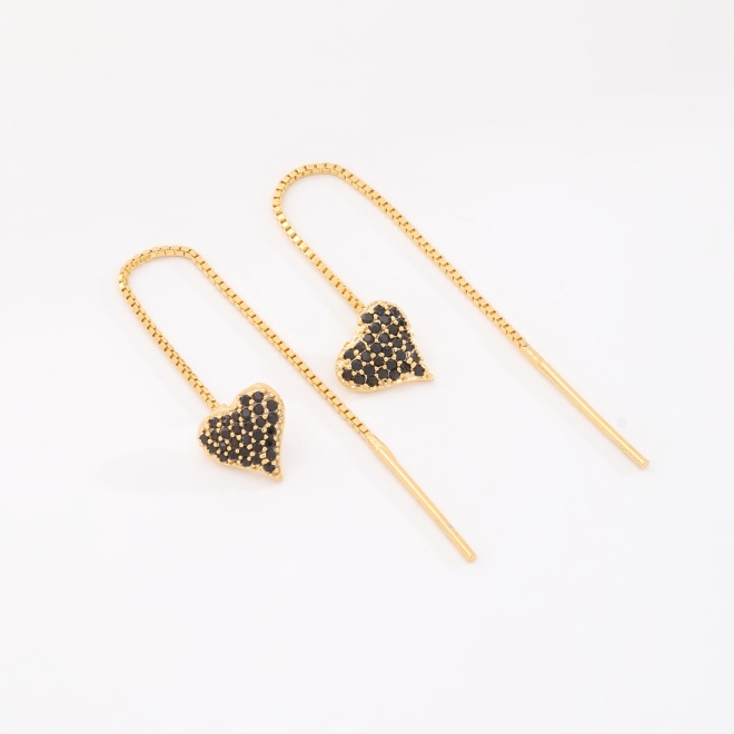 BR-00098 BRINCO BANHADO A OURO 18K DOIS EM UM, COM CORAÇÃO CRAVEJADO EM ZIRCÔNIAS