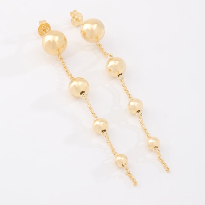 BR-00106 -BRINCO BANHADO A OURO 18K COM DESIGN LONGO E ESFERAS POLIDAS INTERCALADAS