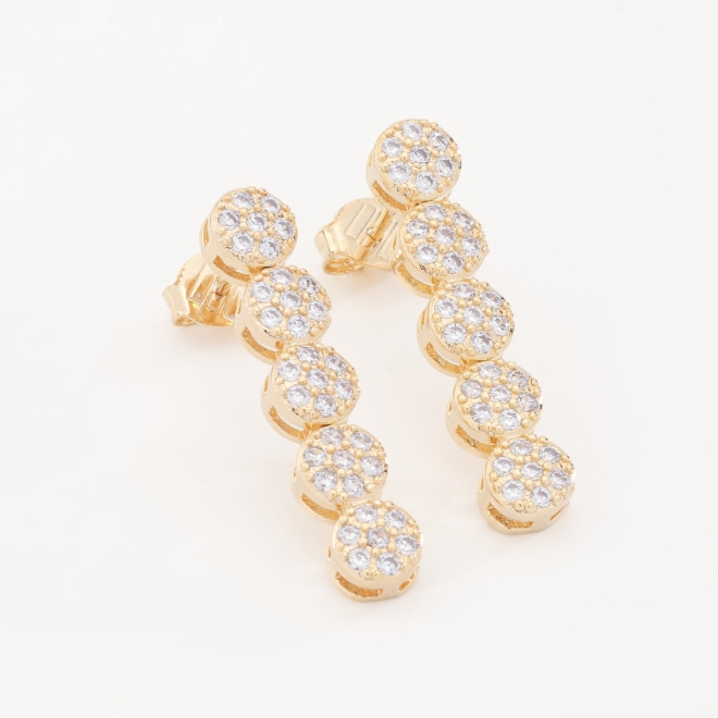 BR-00141BRINCO BANHADO A OURO 18K COM DESIGN EM SEQUÊNCIA DE ESFERAS EM ZIRCÔNIAS