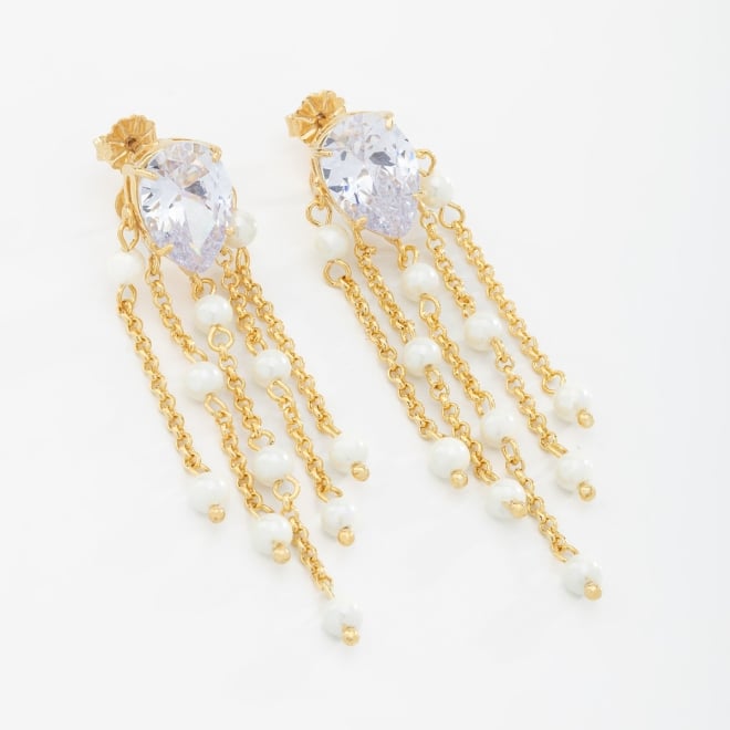 BR-00269 BRINCO COM ZIRCÔNIA GOTA E DETALHES EM PÉROLAS PENDENTES