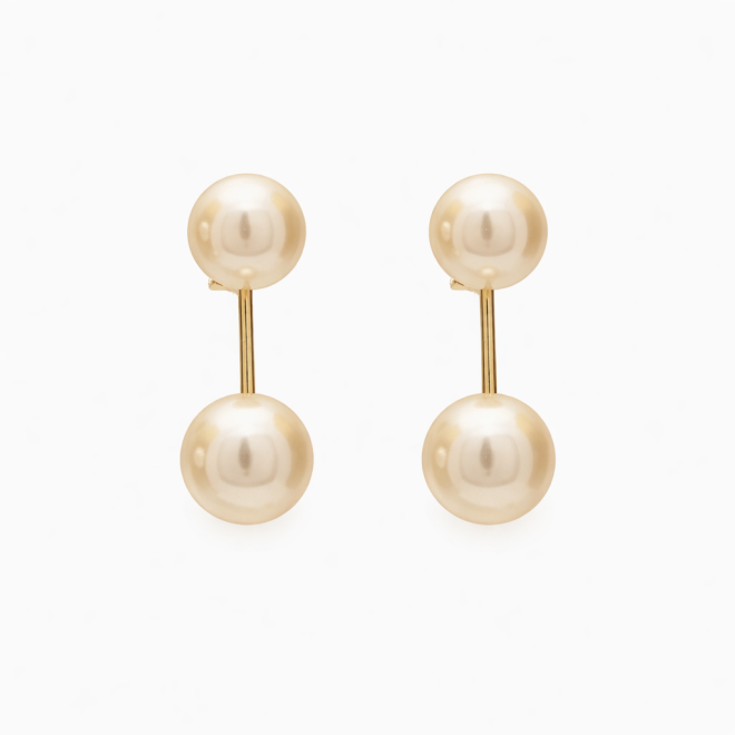 BR-00308 BRINCO BANHADO A OURO 18K COM DESIGN DUPLA PÉROLA