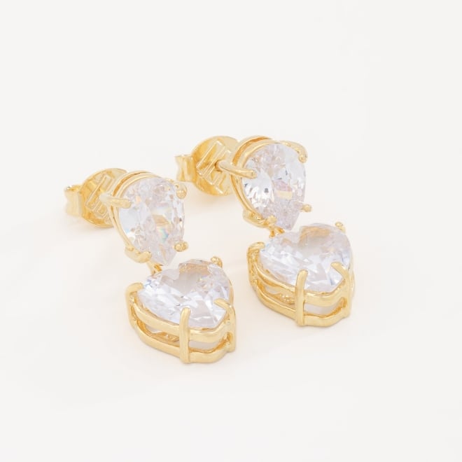BR-00490 BRINCO ZIRCONIAS DE GOTA E CORAÇÃO