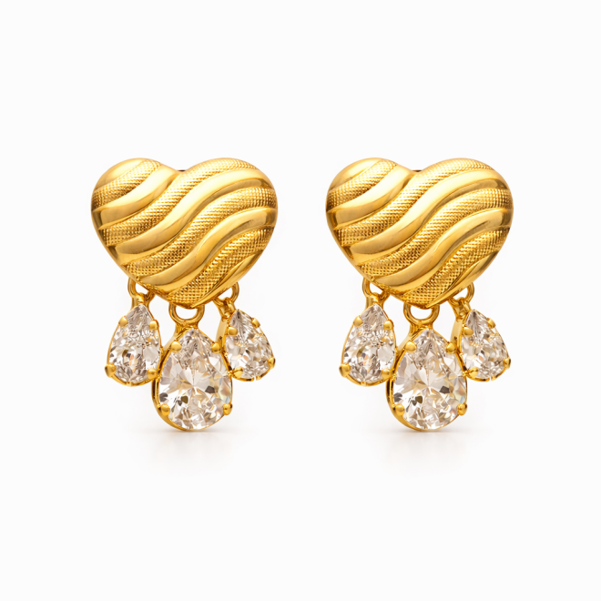 BR-00502 BRINCO BANHADO A OURO 18K EM FORMATO DE CORAÇÃO COM ZIRCÔNIAS GOTA