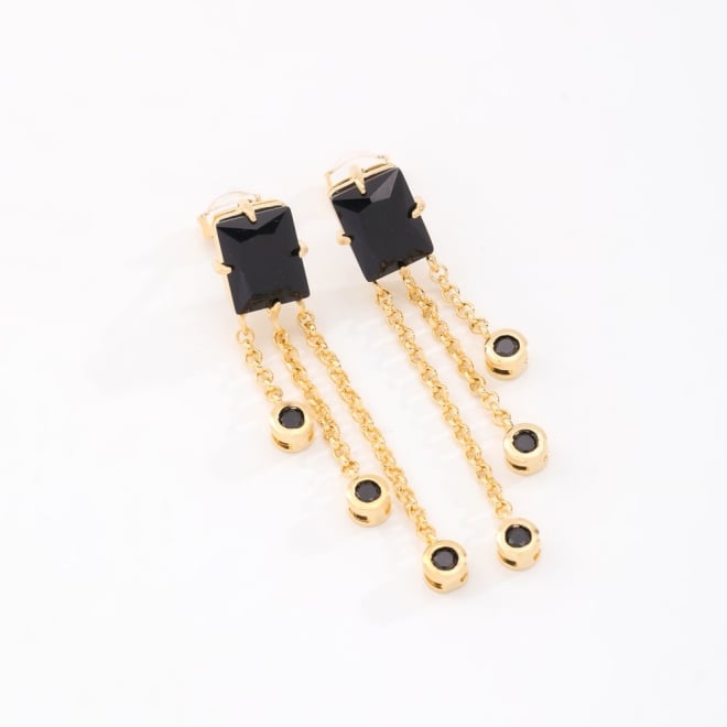 BR-00504 BRINCO BANHADO A OURO 18K COM PEDRA RETANGULAR E CORRENTES