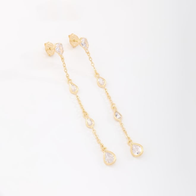 BR-00518- BRINCO CORRENTE ELO CHATO COM ZIRCÔNIA GOTA CRISTAL