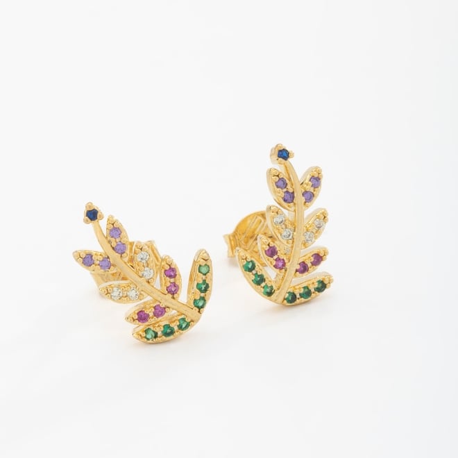 BR-00588 BRINCO EAR CUFF FOLHA COM ZIRCÔNIAS COLORIDAS
