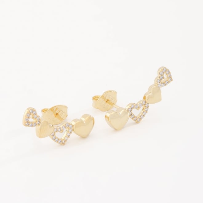 BR-00595 BRINCO EAR CUFF CORAÇÕES ALTERNADOS ENTRE LISO E EM ZIRCÔNIAS