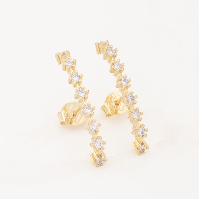 BR-00618 BRINCO EAR HOOK COM FILEIRA DE ZIRC&Ocirc;NIAS