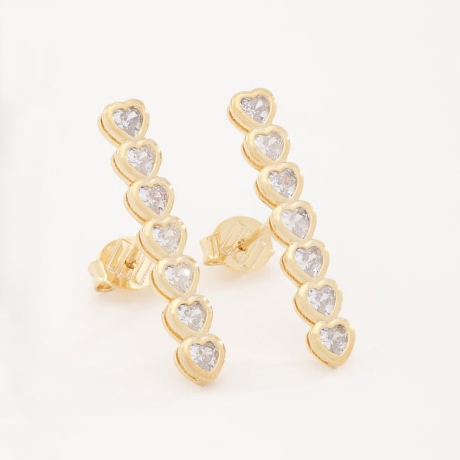 BR-00643 BRINCO EAR HOOK COM ZIRCÔNIAS DE CORAÇÃO