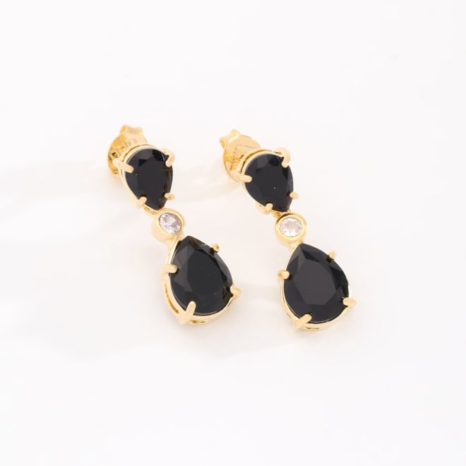 BR-00781 BRINCO BANHADO A OURO 18K COM PEDRAS EM FORMATO DE GOTA