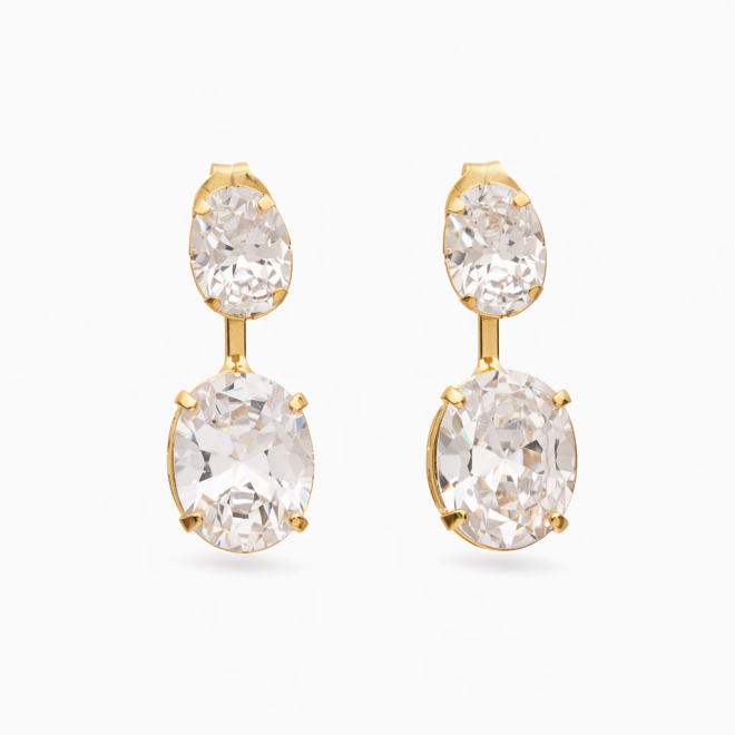 BR-00798 BRINCO BANHADO A OURO 18K COM ZIRCÔNIAS EM FORMATO OVAL DUPLO