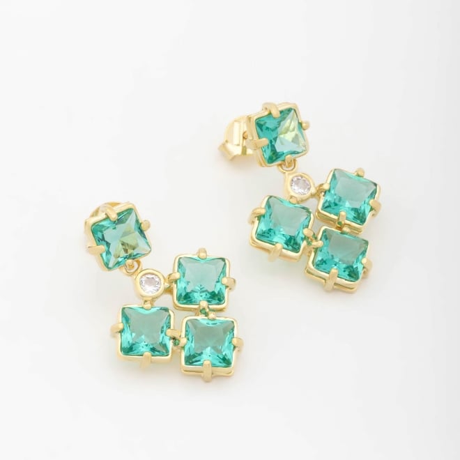 BR-00824 BRINCO BANHADO A OURO 18K LINHA LUXO COM PEDRAS EM FORMATO QUADRADO