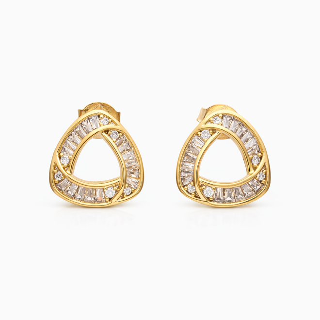BR-00909 BRINCO BANHADO A OURO 18K COM DESIGN GEOMÉTRICO VAZADO E ZIRCÔNIAS 