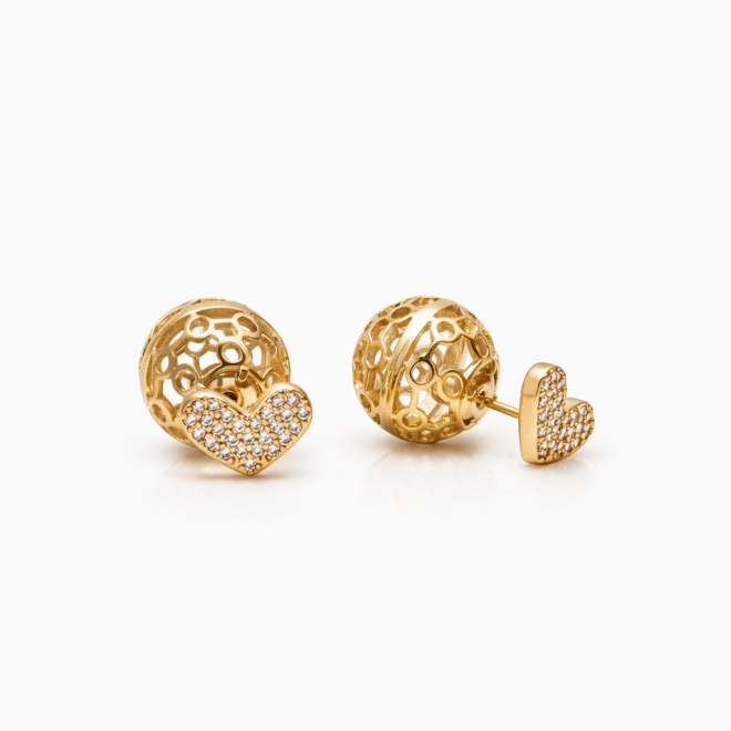 BR-00989 BRINCO BANHADO A OURO 18K MODELO DIOR COM DESIGN EM ESFERA VAZADA