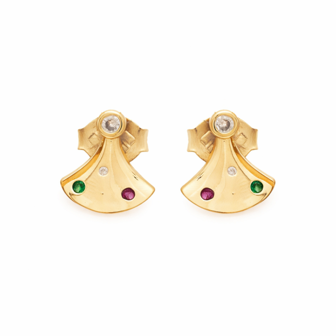 BR-01027 BRINCO BANHADO A OURO 18K COM DESIGN DELICADO EM ZIRCÔNIAS COLORIDAS
