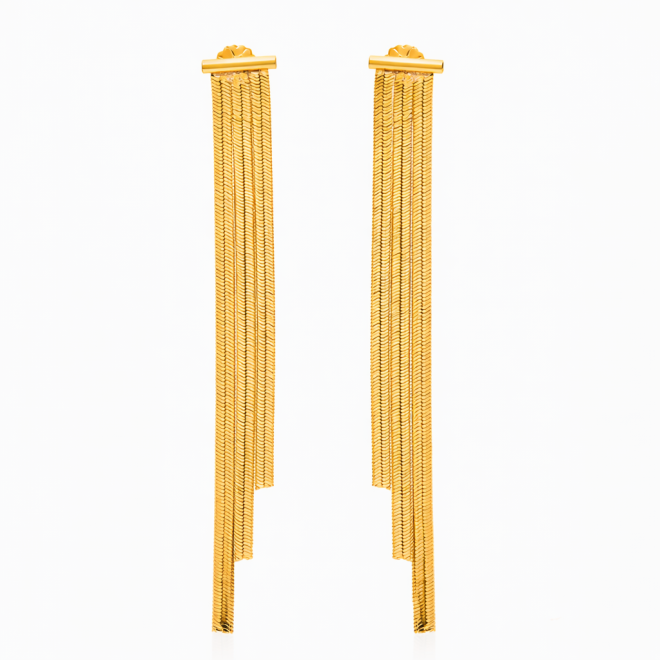 BR-01092 BRINCO BANHADO A OURO 18K COM DESIGN EM FRANJAS DE CORRENTES FINAS