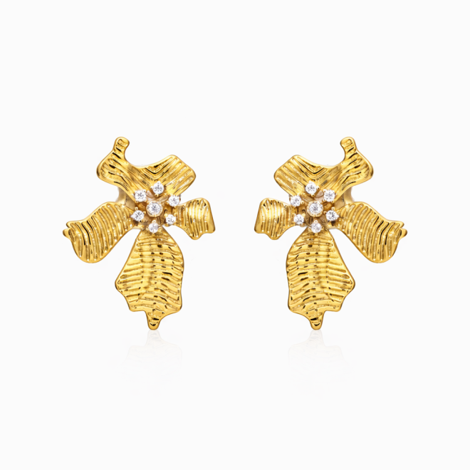BR-01151 BRINCO BANHADO A OURO 18K COM DESIGN ORGÂNICO TEXTURIZADO