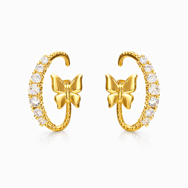BR-01204 BRINCO EAR HOOK BANHADO A OURO 18K COM DETALHES CRAVEJADOS EM ZIRCÔNIAS