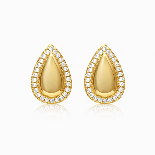 BR-01219 BRINCO BANHADO A OURO 18K EM FORMATO DE GOTA COM CONTORNO EM ZIRCÔNIAS