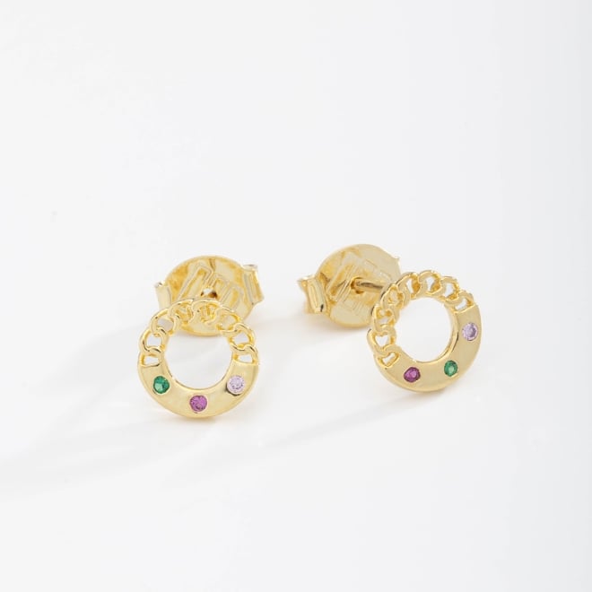 BR-01230 BRINCO BANHADO A OURO 18K COM DESIGN EM ARGOLA E DETALHES EM ZIRC&Ocirc;NIAS COLORIDAS