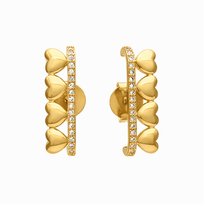 BR-01236 BRINCO BANHADO A OURO 18K MODELO EAR HOOK COM DESIGN EM CORAÇÕES