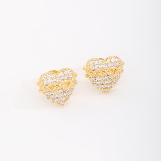 BR-01302 BRINCO BANHADO A OURO 18K DE CORAÇÃO  CRAVEJADOS