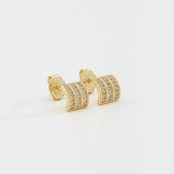 BR-01311 BRINCO BANHADO A OURO 18K EM FORMATO CURVADO COM TRIPLAS FILEIRAS