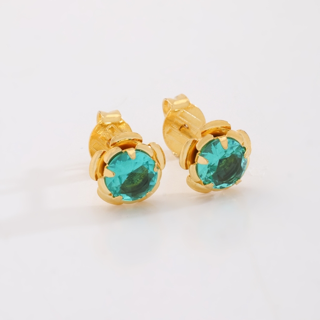 BR-01338 BRINCO BANHADO A OURO 18K COM PEDRA REDONDA LAPIDADA