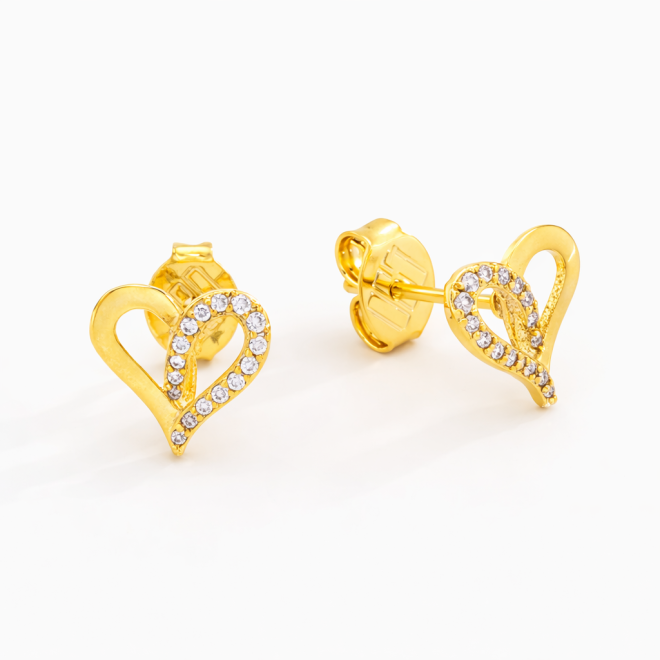BR-01378 BRINCO BANHADO A OURO 18K EM FORMATO DE CORA&Ccedil;&Atilde;O VAZADO