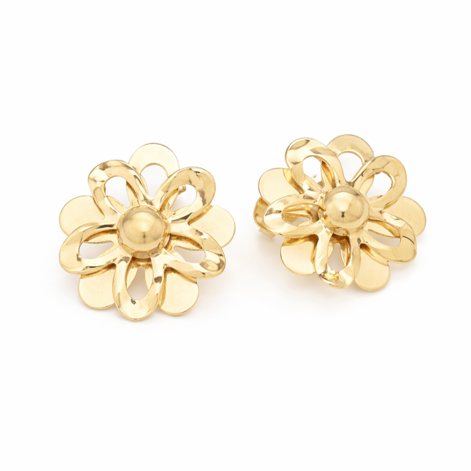 BR-01493 BRINCO BANHADO A OURO 18K COM DESIGN FLORAL EM CAMADAS