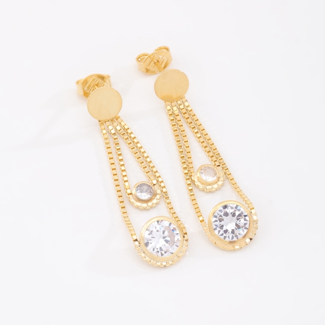 BR-01560 BRINCO BANHADO A OURO 18K COM CORRENTES DELICADAS COM ZIRC&Ocirc;NIAS