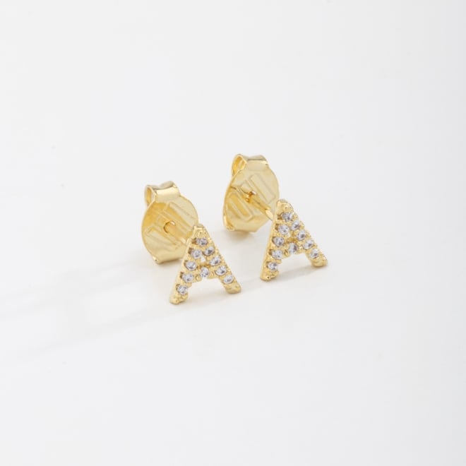 BR-01583 BRINCO BANHADO A OURO 18K EM FORMATO DE LETRA CRAVEJADO EM ZIRC&Ocirc;NIAS