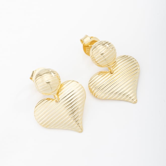 BR-01584 BRINCO BANHADO A OURO 18K COM ESFERA TEXTURIZADA E PINGENTE EM FORMATO DE CORAÇÃO